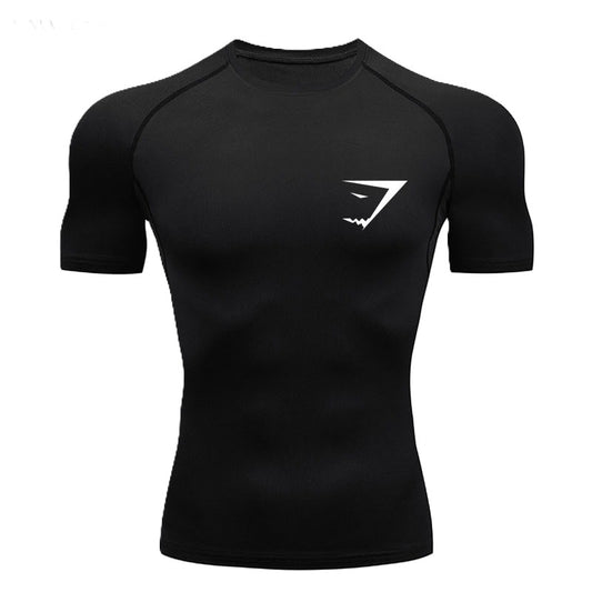 "GYM SHARK" Short Sleeve "Black" Compression T-Shirt